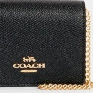Coach Mini Wallet  On a Chain Black Leather